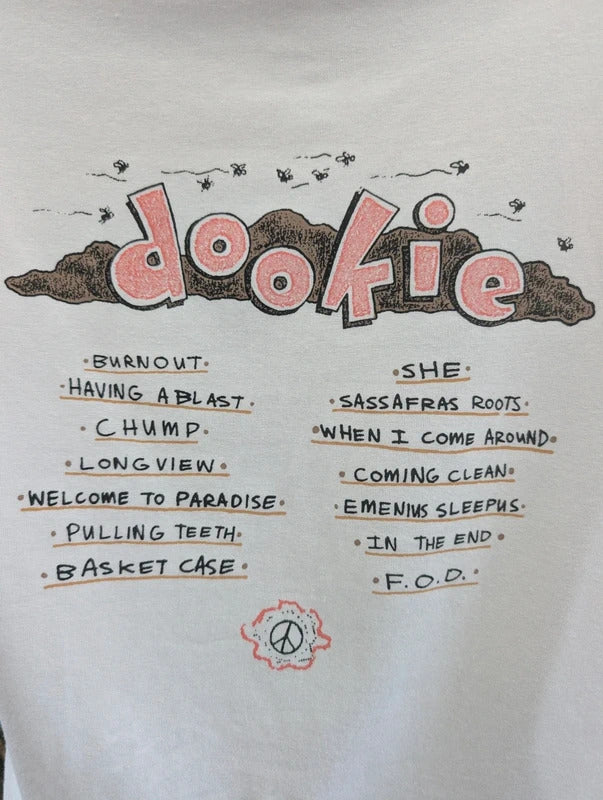 Green Day Dookie Band T-Shirt White Cropped Large