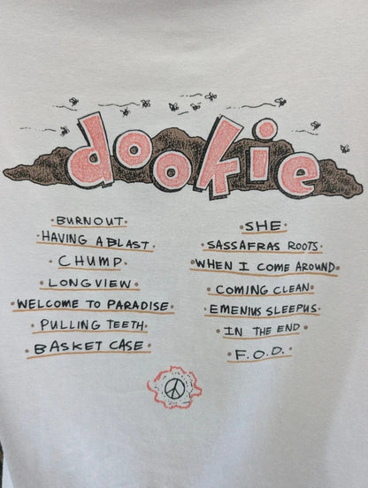 Green Day Dookie Band T-Shirt White Cropped Large