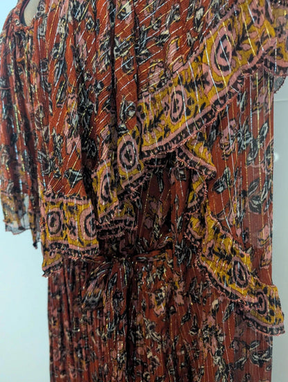 Louizon Boho Midi Dress Metallic Thread Size 2 UK10–12 NWT