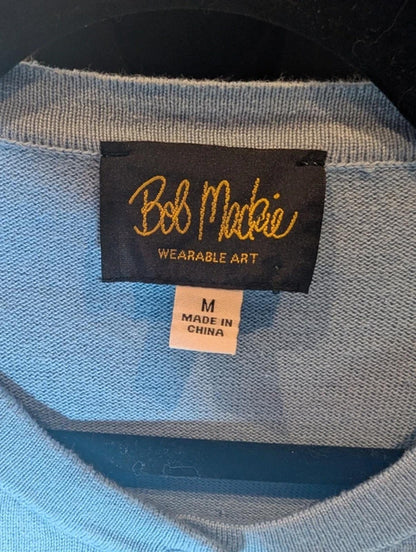 Bob Mackie Wearable Art Embellished Cardigan Size M - Floral Blue Cotton