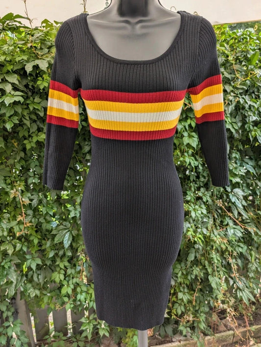 LU NYC Retro Stripe Ribbed Jumper Dress Black Size M