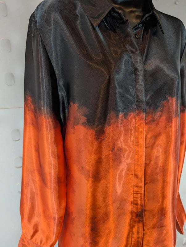 Forever Unique Orange Black Ombré Satin Shirt UK10