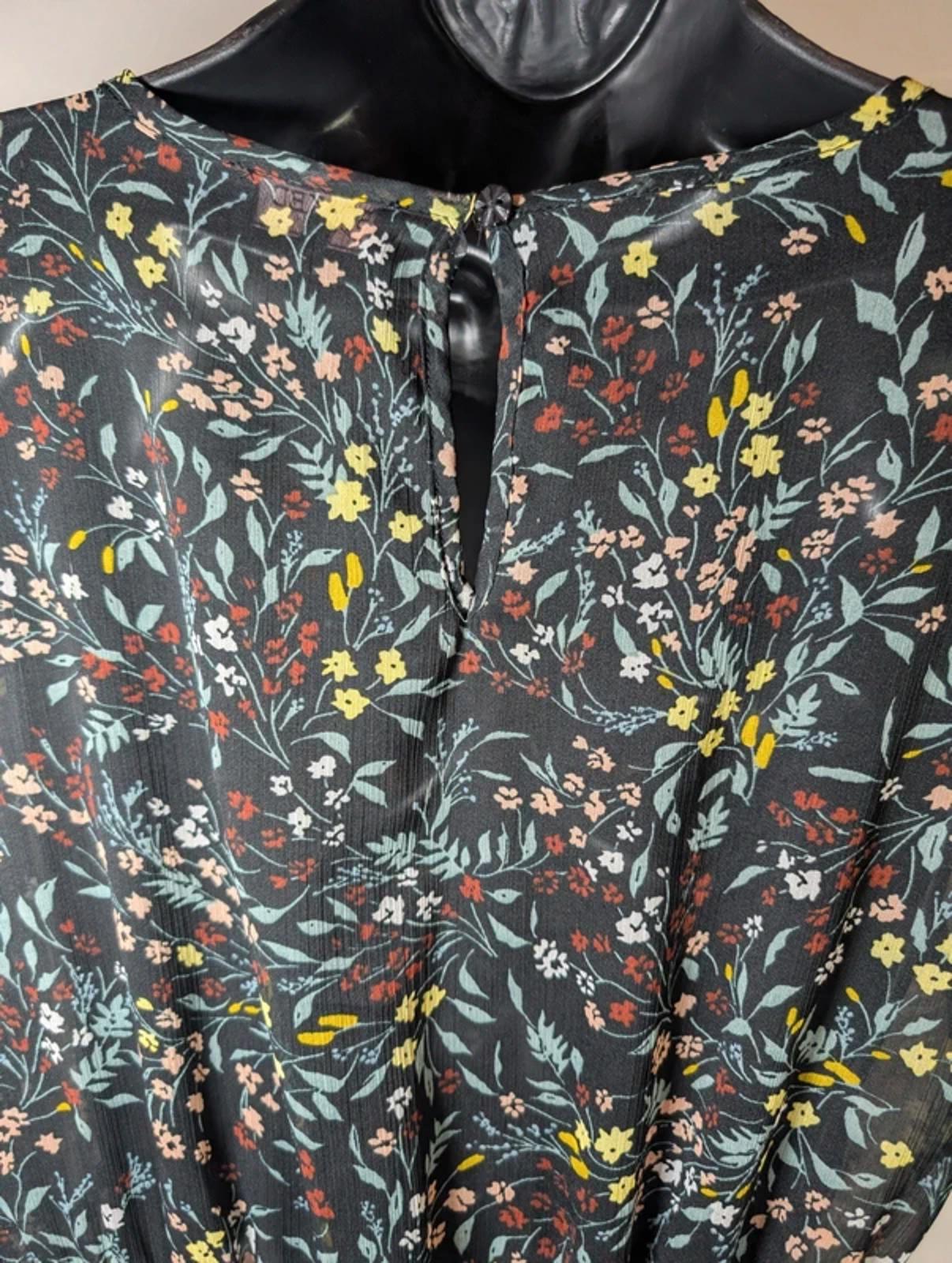 Soaked in Luxury Saseline Sheer Floral Midi Dress Long Sleeve Shirred Waist