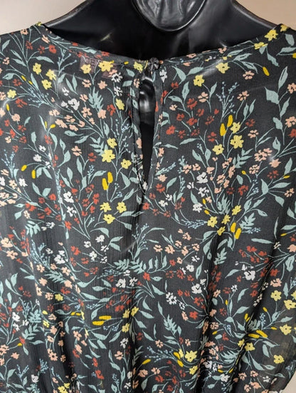 Soaked in Luxury Saseline Sheer Floral Midi Dress Long Sleeve Shirred Waist