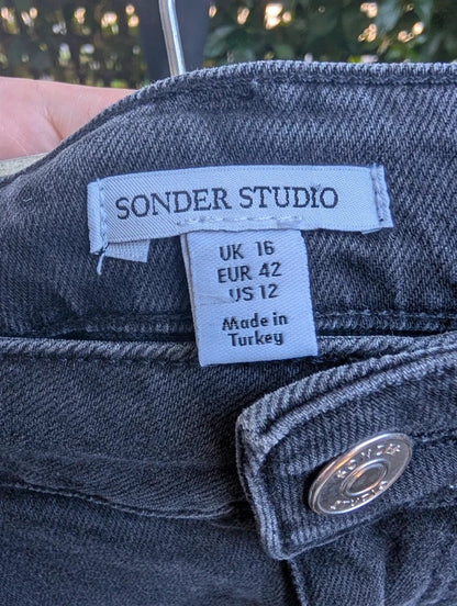 Sonder Studio Black Denim Mini Skirt UK16