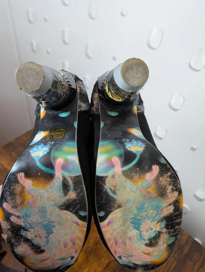 Irregular Choice silver owl face heels | EU 40 | UK7 Sequin detail