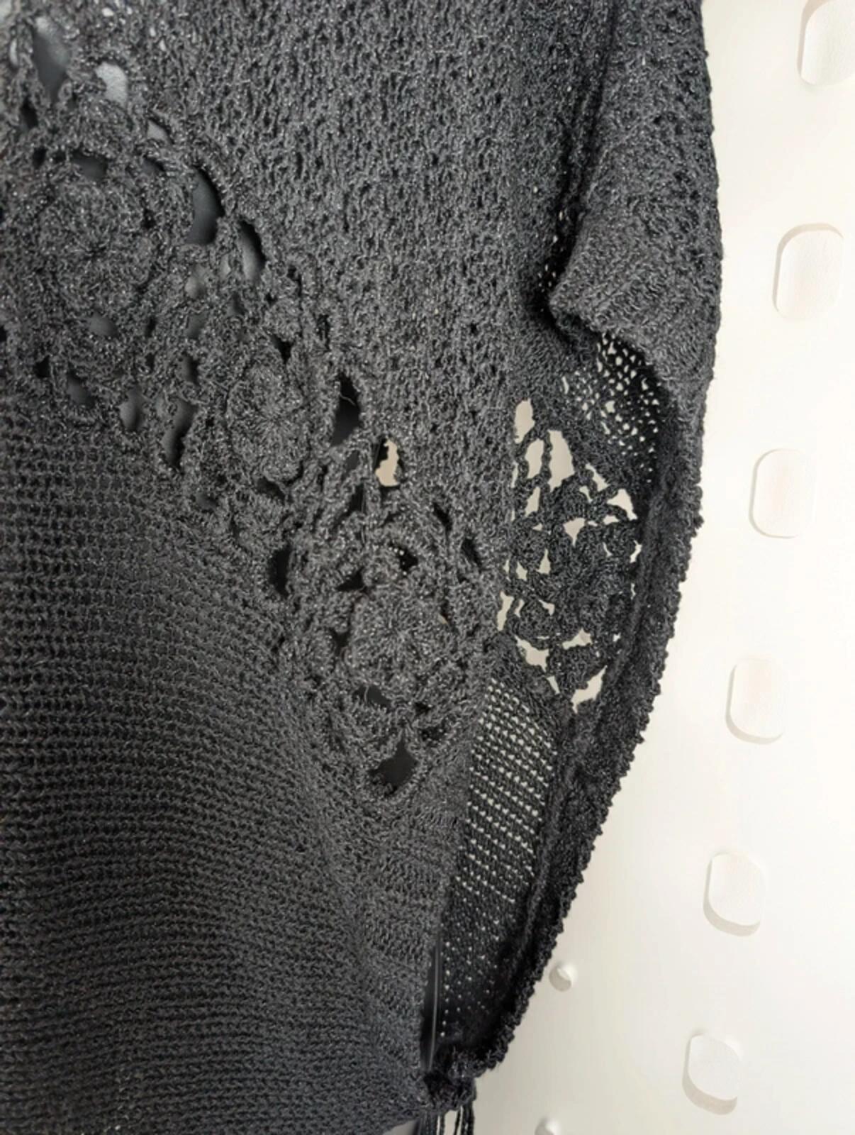 Nina Murati oversized black crochet tassel cardigan S/M
