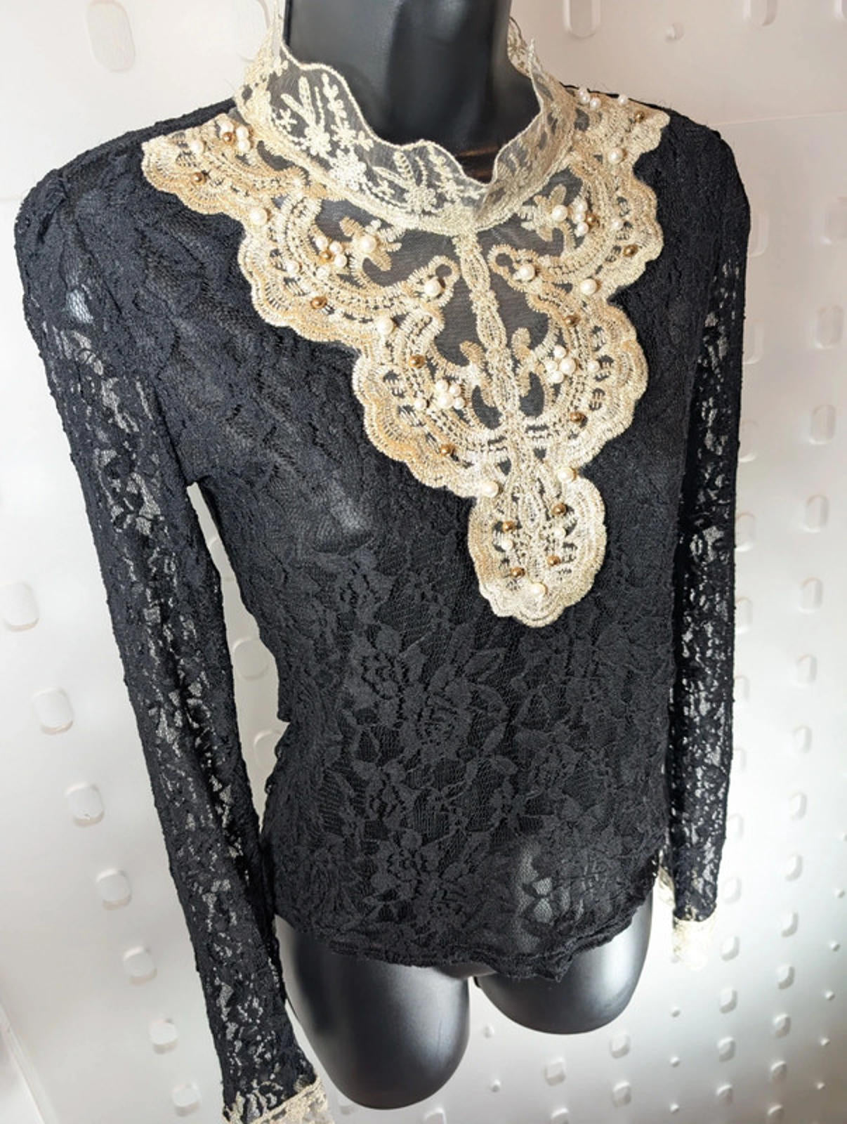 Korean Lace Top with Beaded Collar – XS (est.)