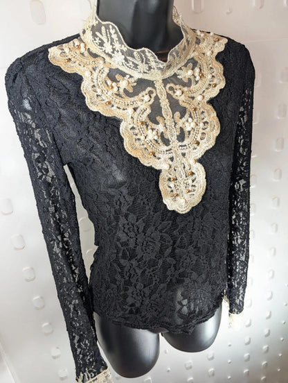 Korean Lace Top with Beaded Collar – XS (est.)