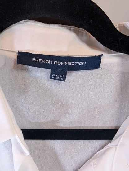 French Connection Longline Sheer Shirt White UK8 Minimal Classic