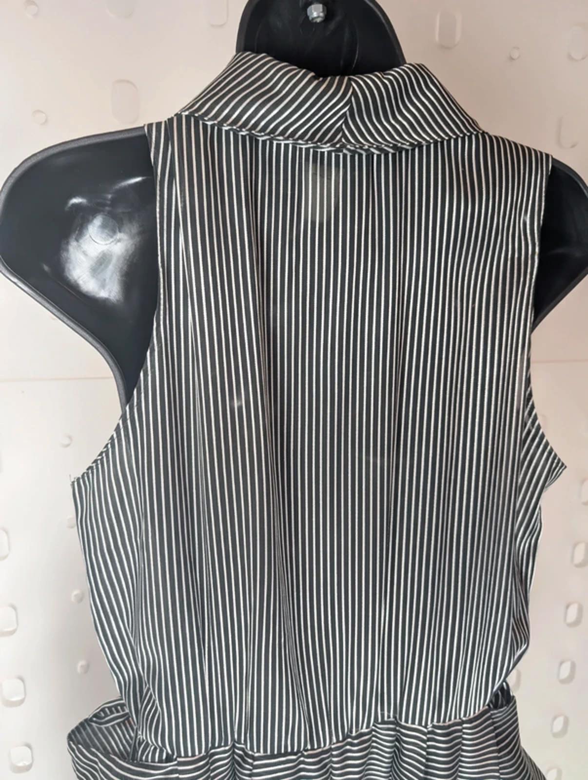 Vintage Black Silver Pinstripe Statement Dress Oversized Collar UK 12