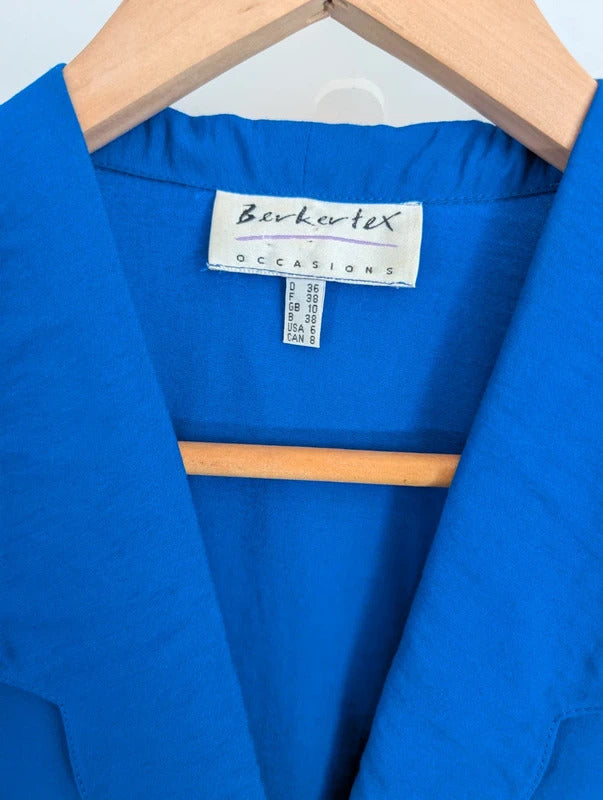 Vintage 80s Berkertex Occasions Electric Blue Peplum Skirt Suit UK8/10