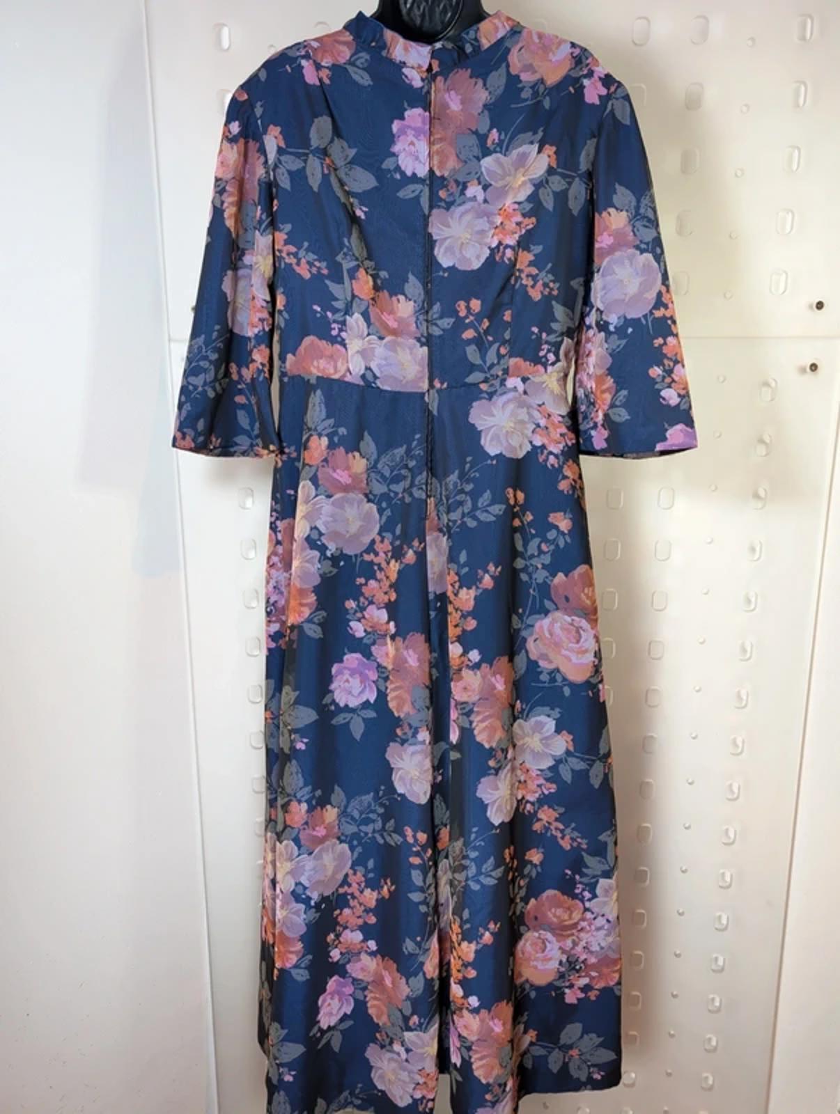 Vintage 70s Floral Maxi Dress – Empire Line – Sheer Overlay – UK 12/14