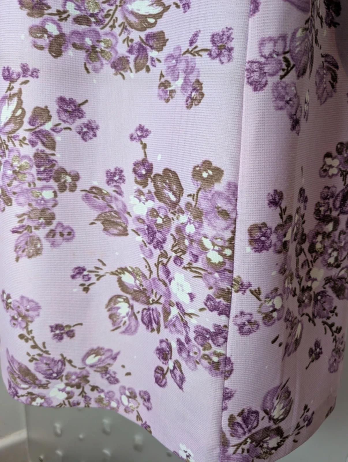 Vintage 1960s Purple Blossom Shift Dress – Metal Zip – UK 16/18