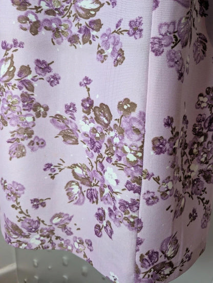 Vintage 1960s Purple Blossom Shift Dress – Metal Zip – UK 16/18