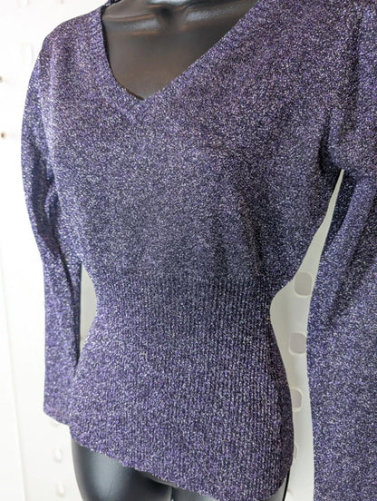 Vintage Miss Selfridge Lurex Knit Top – Ribbed Waist – UK 8 – 90s Glam
