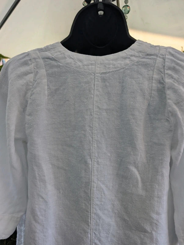 Pure Linen Asymmetric Dress White UK8