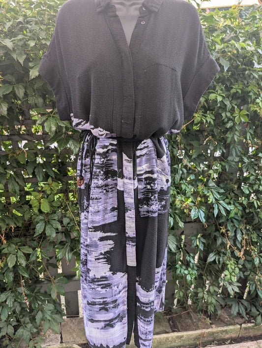 Nu Denmark Ombre Midi Shirt Dress Black Lilac UK8/10