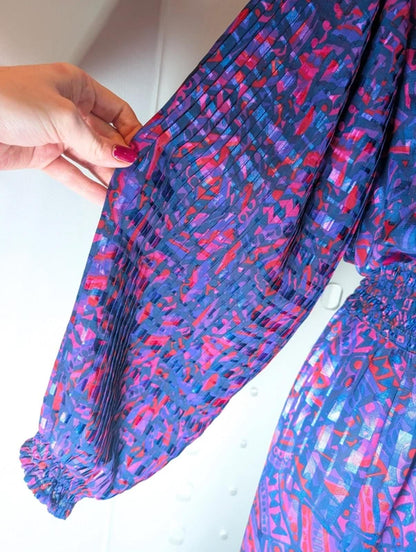 Vintage 70s Kanga Collection by Dale Tryon Maxi Dress – Pink & Purple Print – M