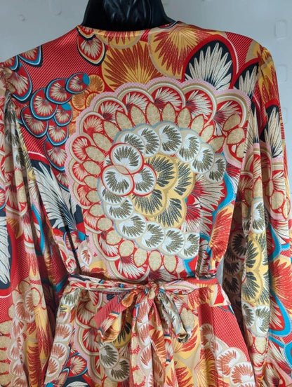 Traffic People Printed Jumpsuit Oriental Style Wide Leg Size S