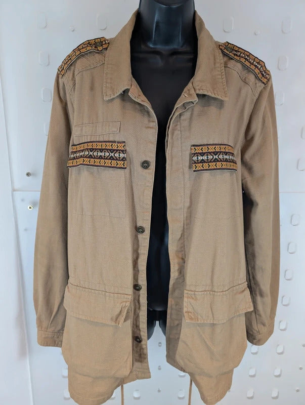 Violeta by Mango Khaki Embroidered Utility Jacket XL UK18/20