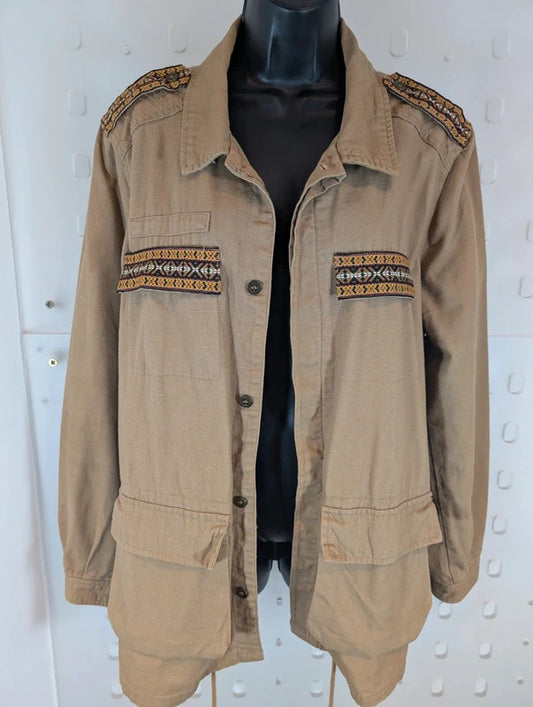Violeta by Mango Khaki Embroidered Utility Jacket XL UK18/20