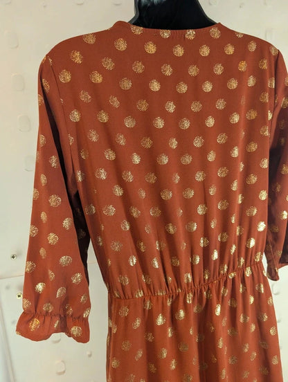 Sweewë Paris Rust Copper Midi Dress Size S