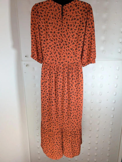 Nobody's Child Rust Orange Floral Midi Dress Eco Vero UK8