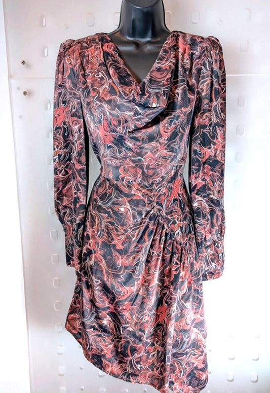 Mint Velvet Marble Print Cowl Dress | UK 6 | Autumnal Earth Tones