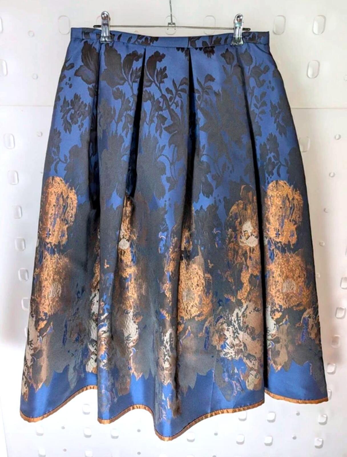 Guzella Midnight Blue Taffeta Gothic Midi Skirt UK10 Dramatic Occasion