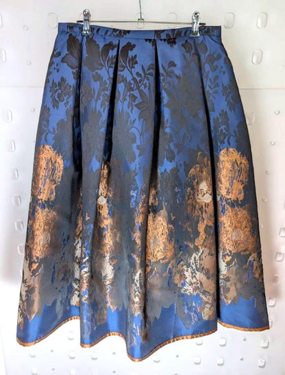 Guzella Midnight Blue Taffeta Gothic Midi Skirt UK10 Dramatic Occasion