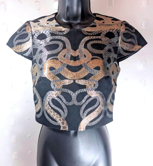 Ted Baker Snake Print Jacquard Crop Top – Size 0 (Best for UK 4–6)