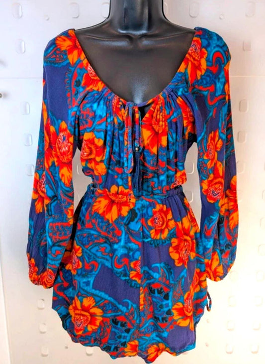 Billabong Boho Playsuit – Cut Out Sides Tassel Tie – Festival Holiday – UK S