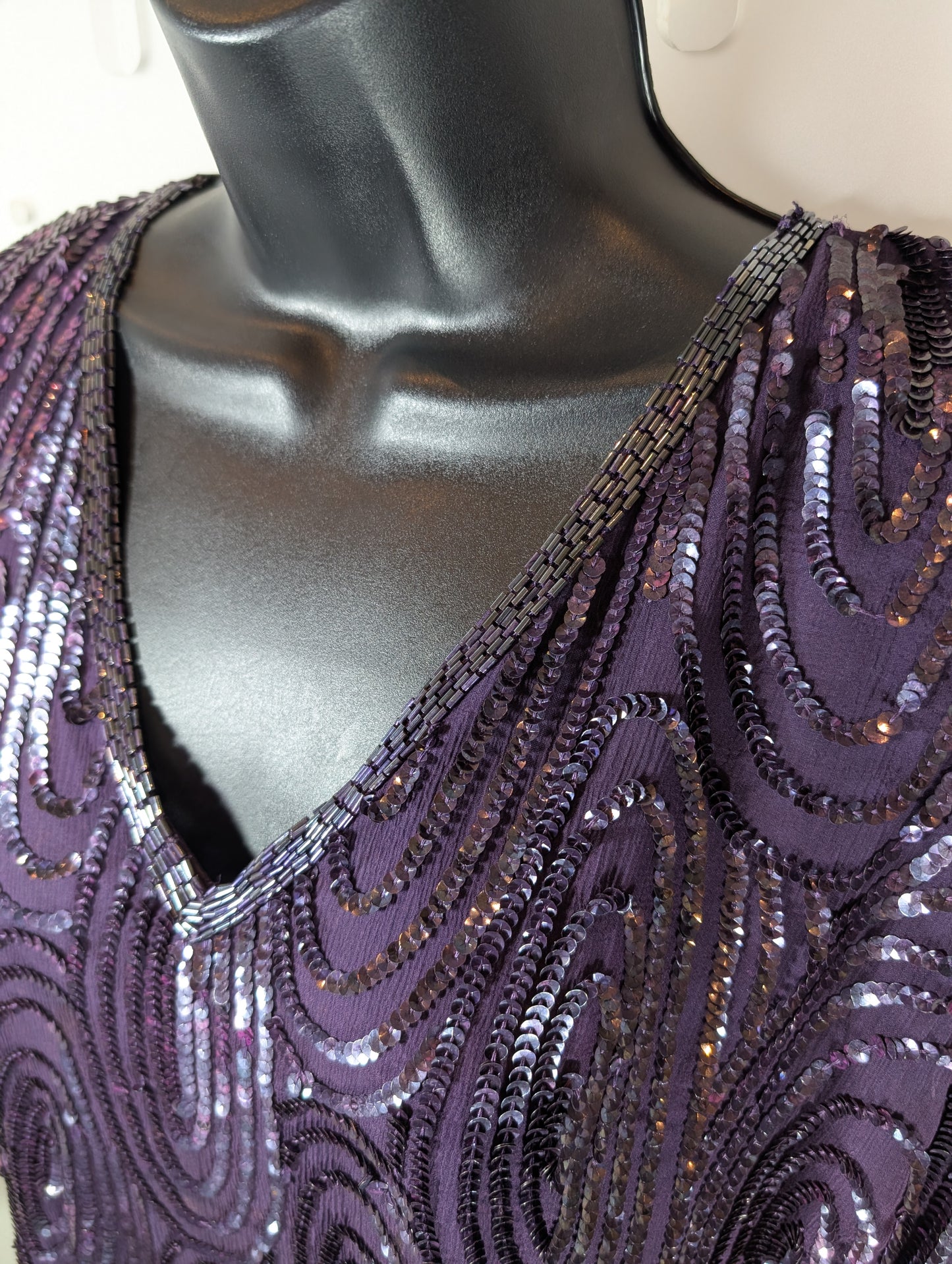 Frank Usher vintage purple beaded sequin open-back top M