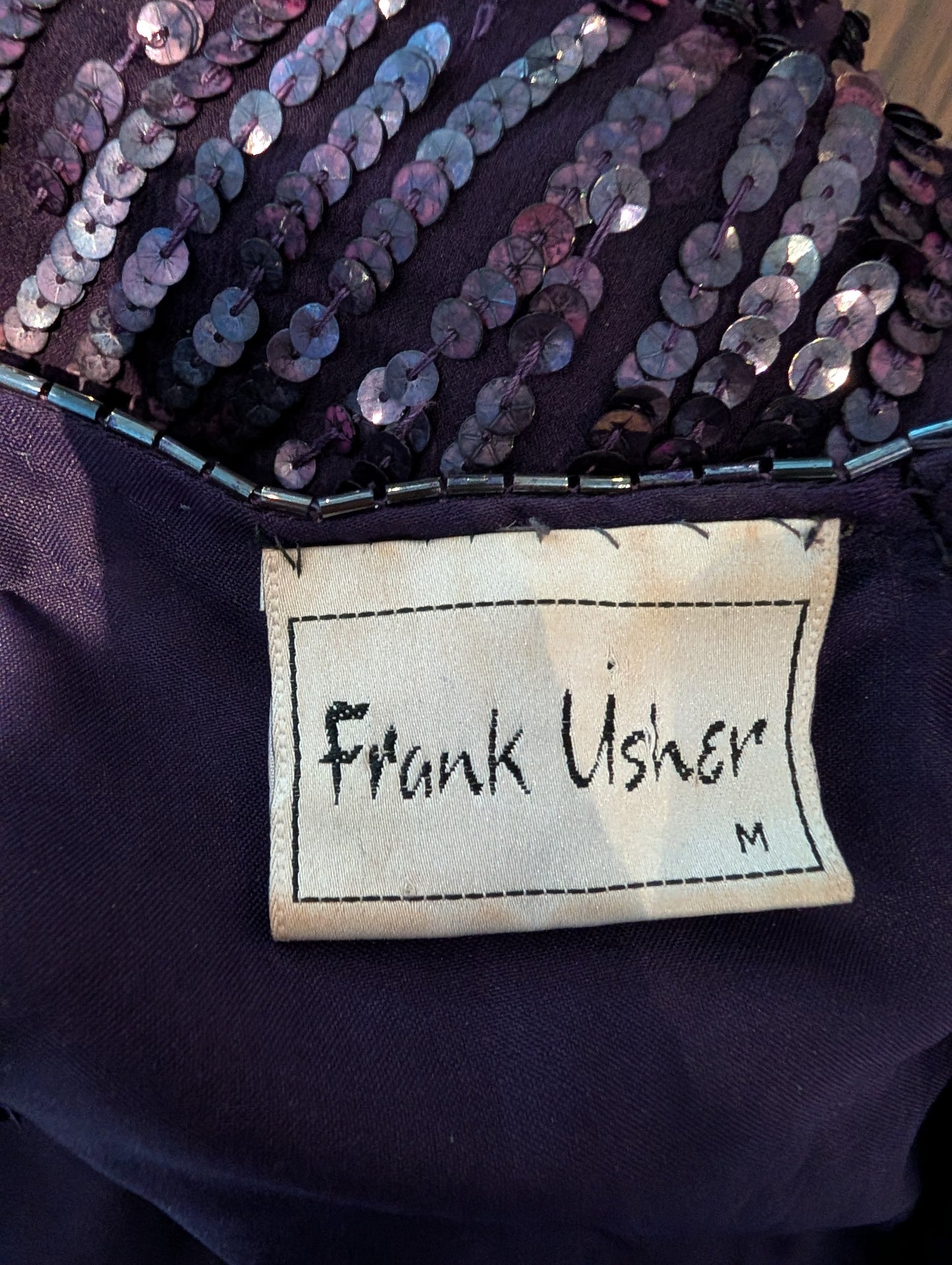 Frank Usher vintage purple beaded sequin open-back top M