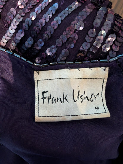 Frank Usher vintage purple beaded sequin open-back top M