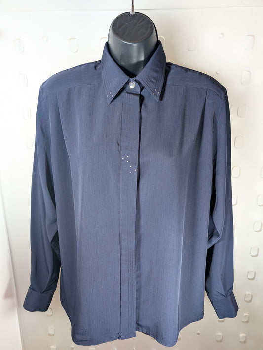 Vintage Sommermann navy diamanté evening shirt – UK 12