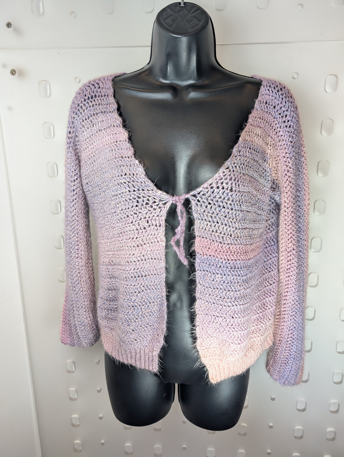 Hand Knitted Pastel Wool Cardigan – Tie Front – Size S