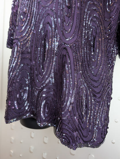 Frank Usher vintage purple beaded sequin open-back top M