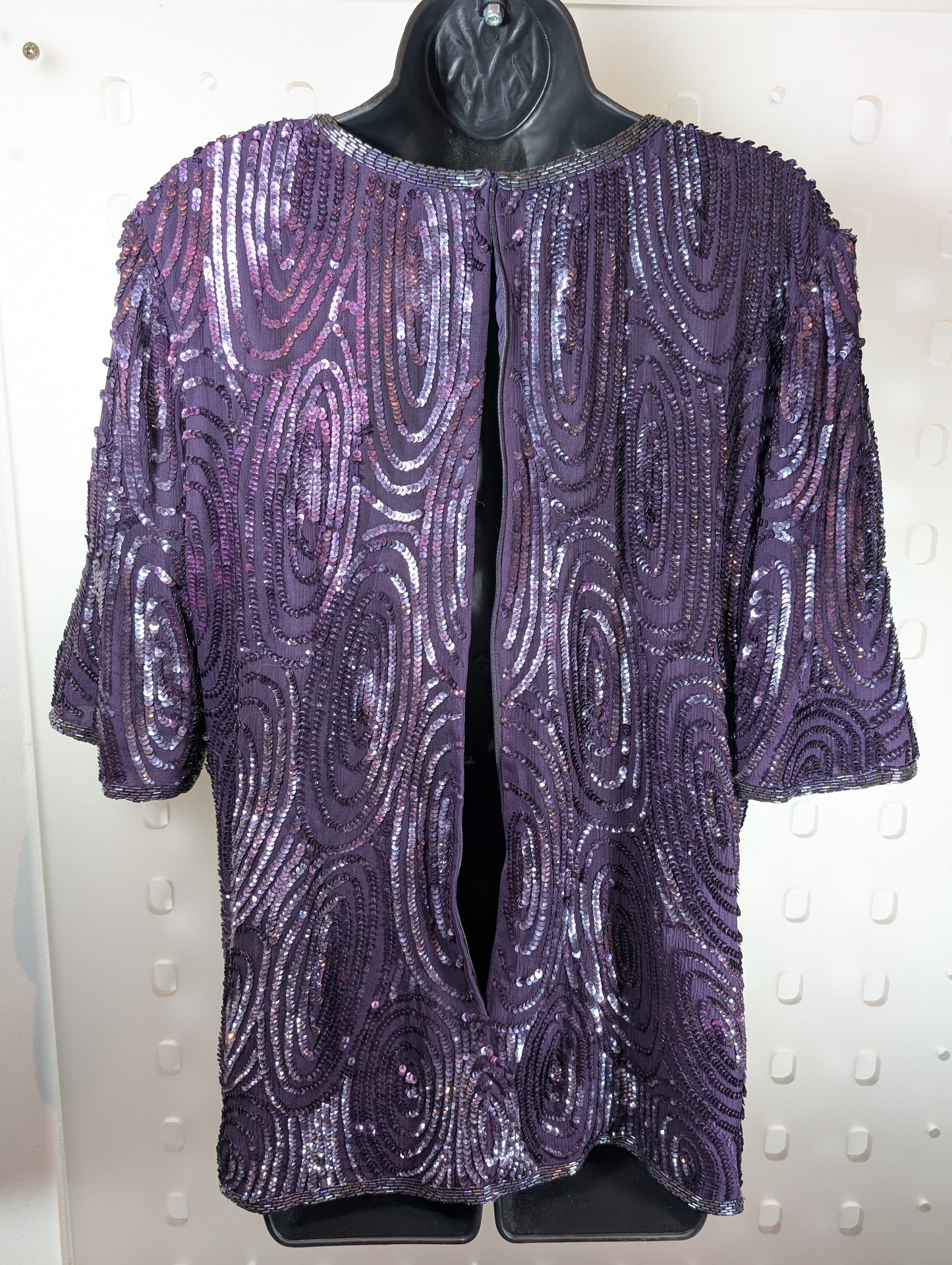 Frank Usher vintage purple beaded sequin open-back top M