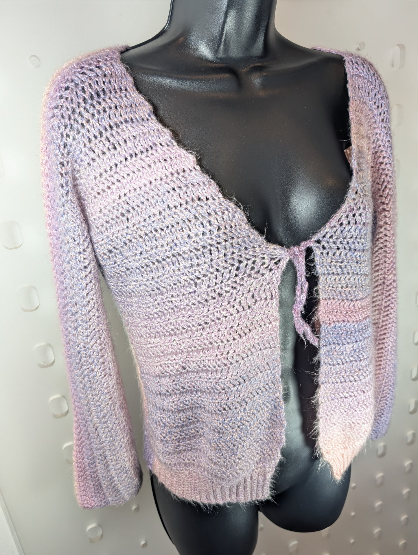 Hand Knitted Pastel Wool Cardigan – Tie Front – Size S