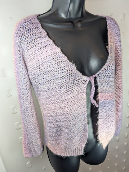 Hand Knitted Pastel Wool Cardigan – Tie Front – Size S