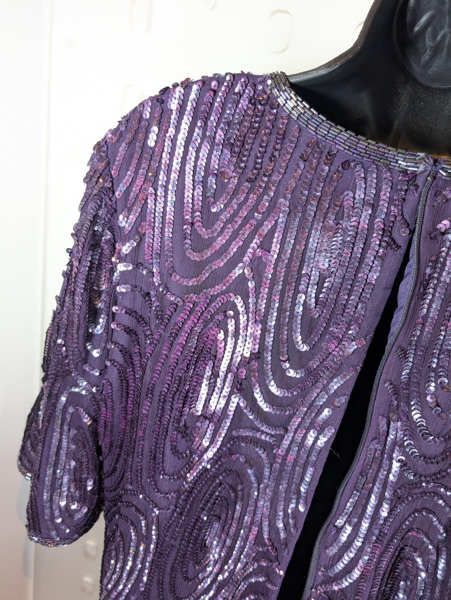 Frank Usher vintage purple beaded sequin open-back top M
