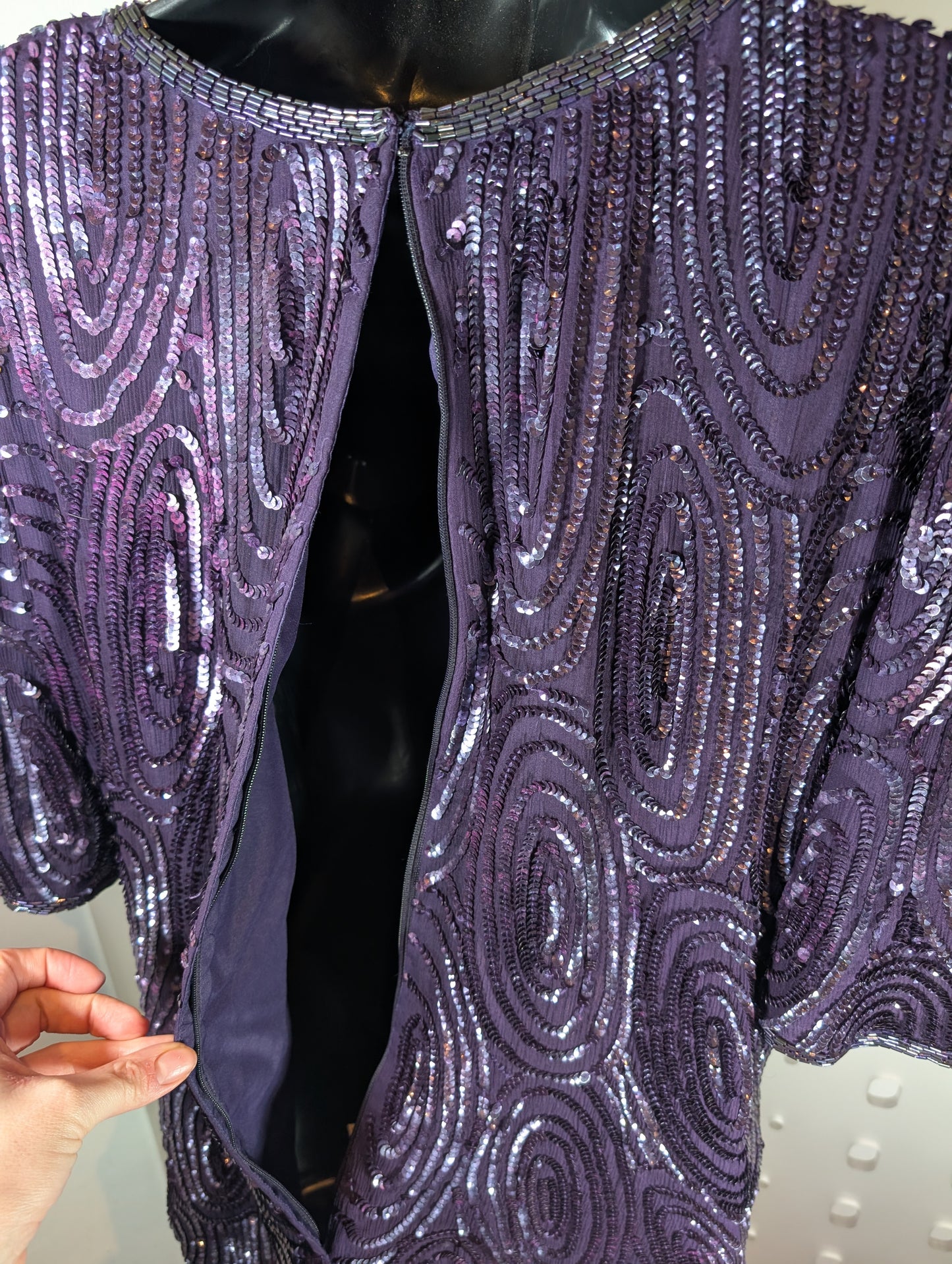 Frank Usher vintage purple beaded sequin open-back top M