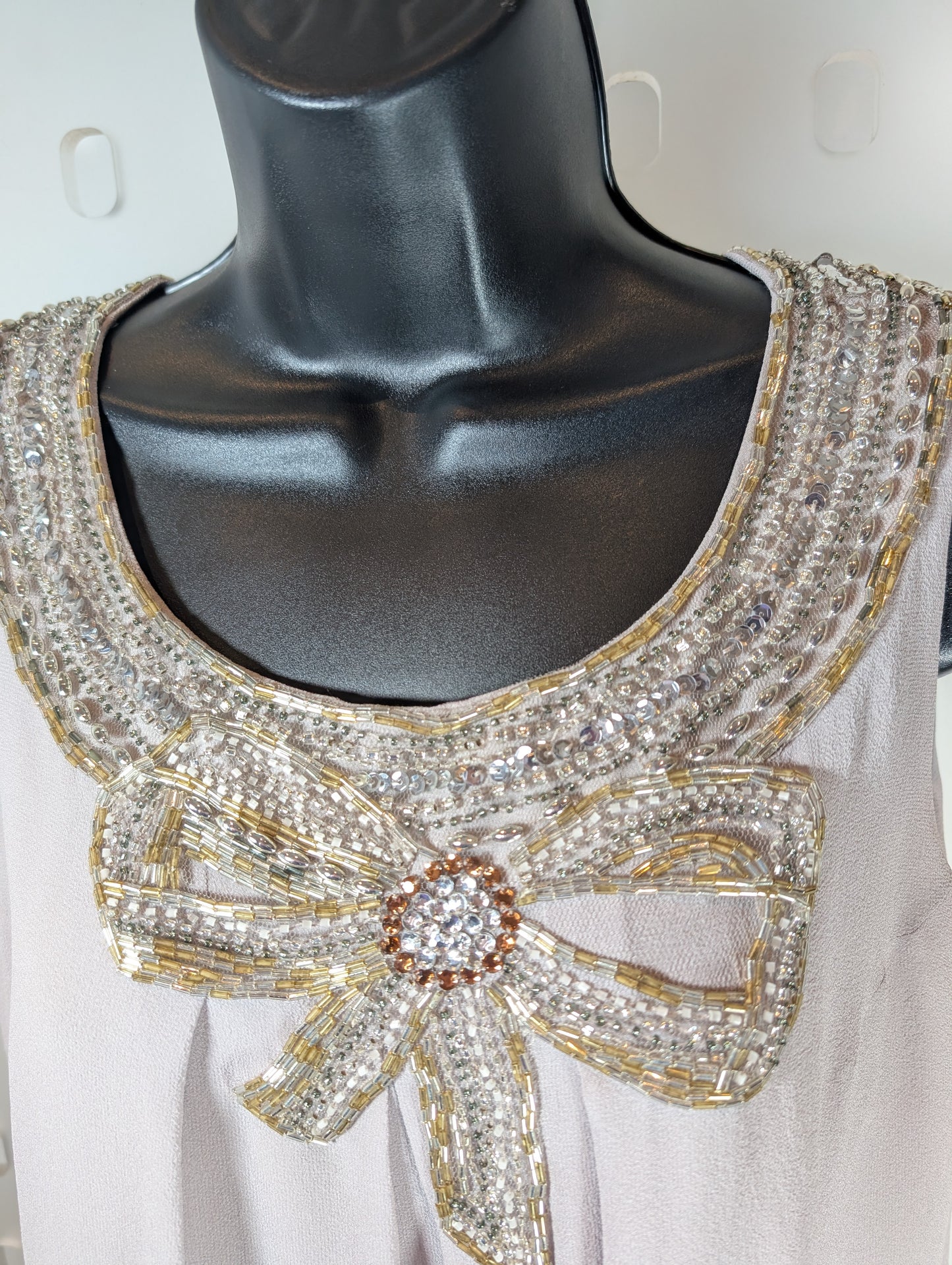 Vintage Laura Ashley silk beaded bow top – UK 12