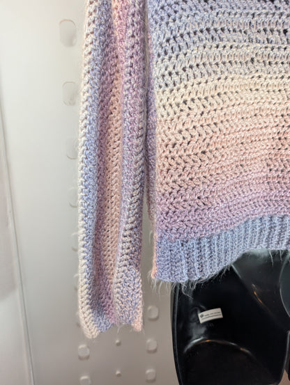 Hand Knitted Pastel Wool Cardigan – Tie Front – Size S