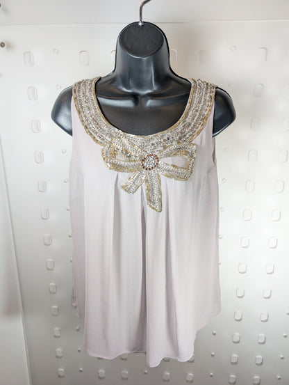 Vintage Laura Ashley silk beaded bow top – UK 12