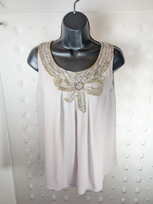 Vintage Laura Ashley silk beaded bow top – UK 12