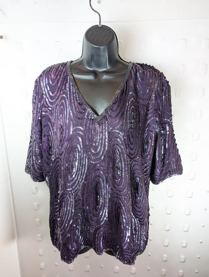 Frank Usher vintage purple beaded sequin open-back top M