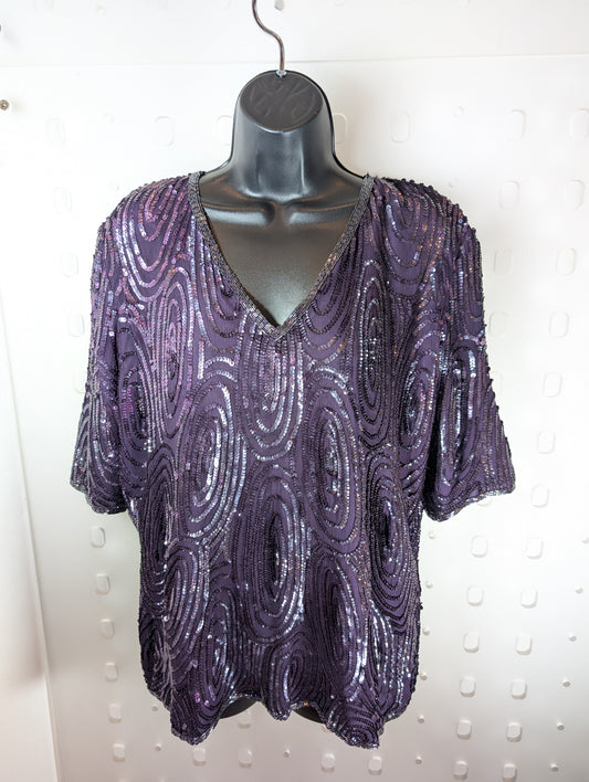 Frank Usher vintage purple beaded sequin open-back top M